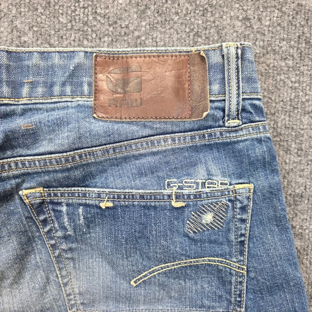 G-Star Raw Jeans Mens 33x33 Blue 3301 Slim Straight Distressed Button Fly Faded